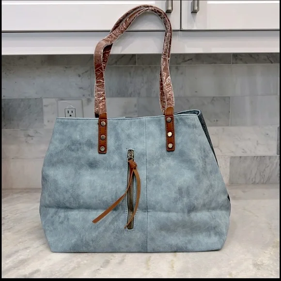 Blue Faux Leather Convertible HOBO Bag - Picture 13 of 14